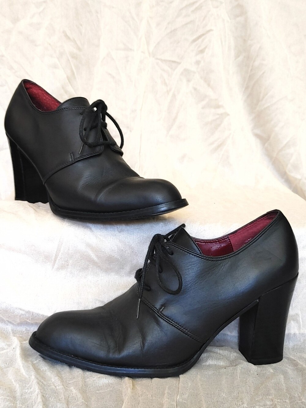 Vintage 90s Sam & Libby Black Leather Chunky Oxford Heels Size 7.5